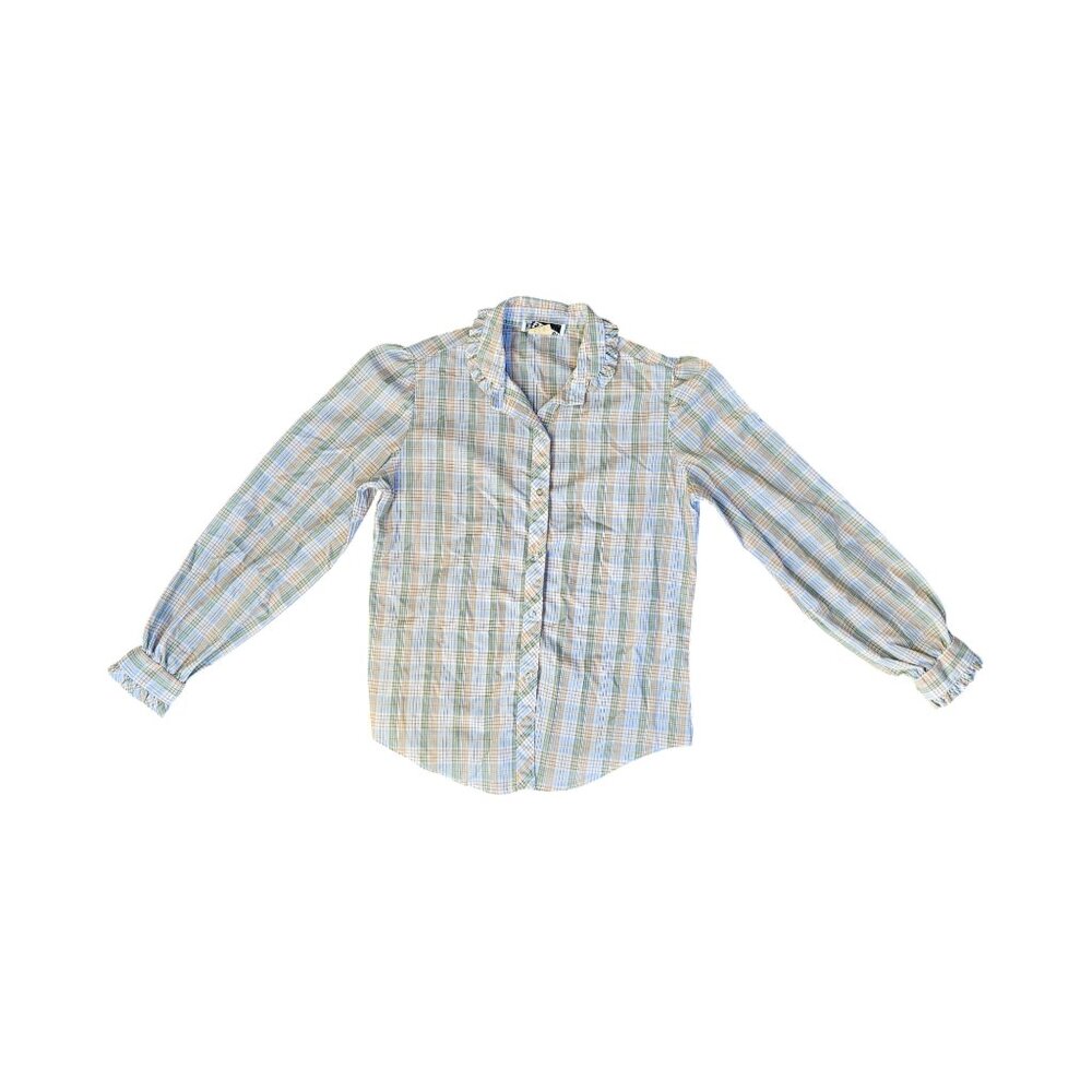 Vintage 70s Green & Peach Button Up Plaid Western Shirt Women's Small